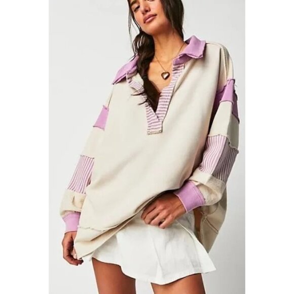 NEW WE THE FREE BY FREE PEOPLE CLEAN PREP POLO  PURPLE COMBO MEDIUM - Picture 1 of 11